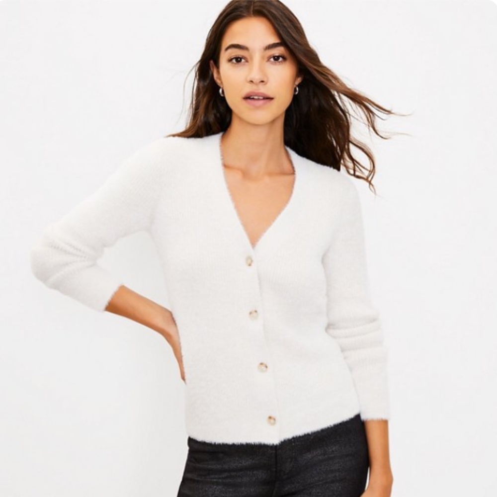 LOFT Shimmer Fuzzy V-Neck Cardigan